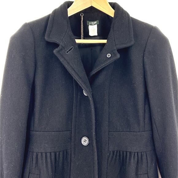 J Crew Black Wool Lady Day Coat Long Fit & Flare Pleated A-Line Topcoat Size 8 M - Picture 4 of 9